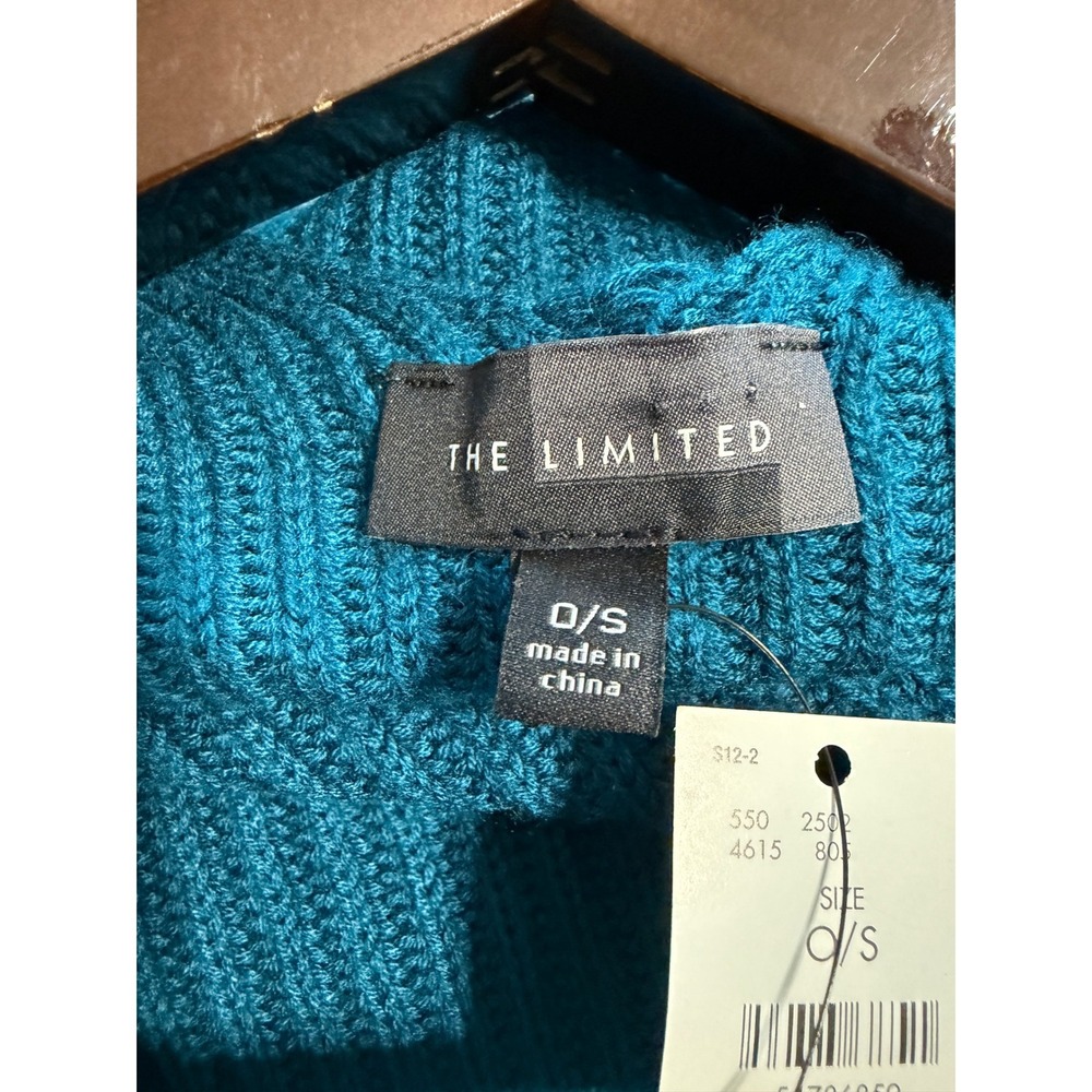 The‎ Limited Teal Blue Ribbed Knit Poncho Wrap One Size Wool Blend NWT - Picture 5 of 7